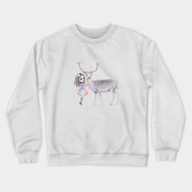 Deer and the girl Crewneck Sweatshirt by mapetitepoupee